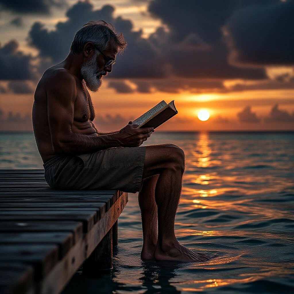 Пожилой дайвер на пирсе