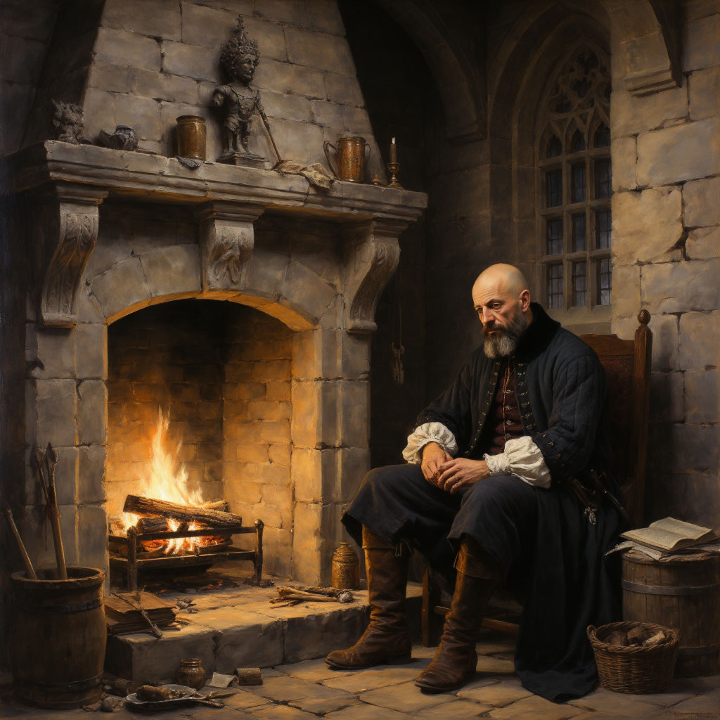 Спасибо Яндекс Алисе за изображение Мишеля Монтеня на фоне камина в средневековом замке