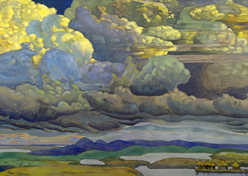 «Небесный бой», Рерих Н. К., 1912. Картон, темпера. 66 x 95 см. Русский музей. Источник: usmuseumvrm.ru
