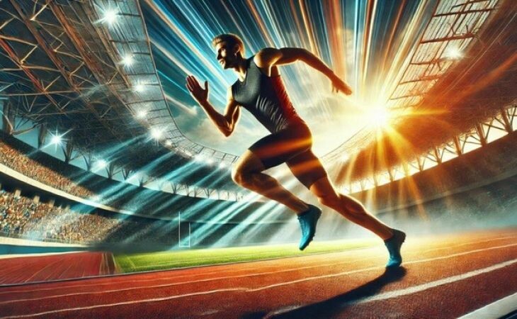 Спортсмен на стадионе. Фото: создано с помощью нейросети DALL-E