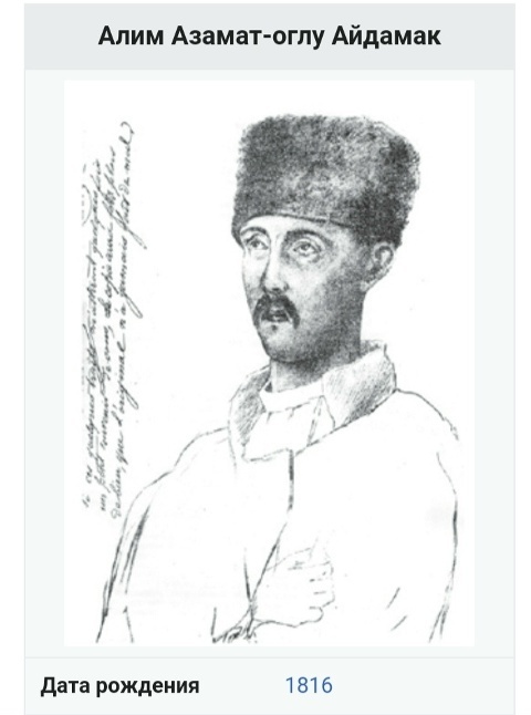 Алим Айдамак - реальная историческая личность. Его портрет в 1847 году нарисовала художница Леони Лелоррен. Деятельности Алима посвящены два фильма, романы, пьесы и другие художественные произведения, созданные в XIX-XXI веках.