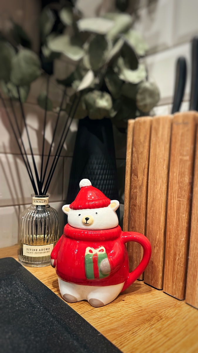 Вот такую милую кружку подарил мне Никита. Сказал, что она очень нужна для создания новогоднего настроения. 2026 год будет годом Красной Огненной Лошади, поэтому очень хочется, чтобы в оформлении было больше красных элементов. Я, кстати, уже решила, что Новый год буду встречать с красным маникюром. А вы какой выбрали? 