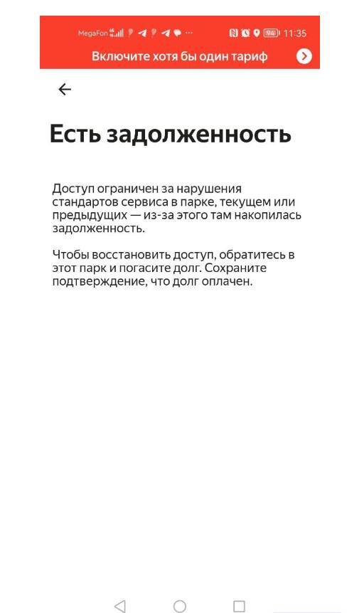 Блокировка из-за задолженности в парке 