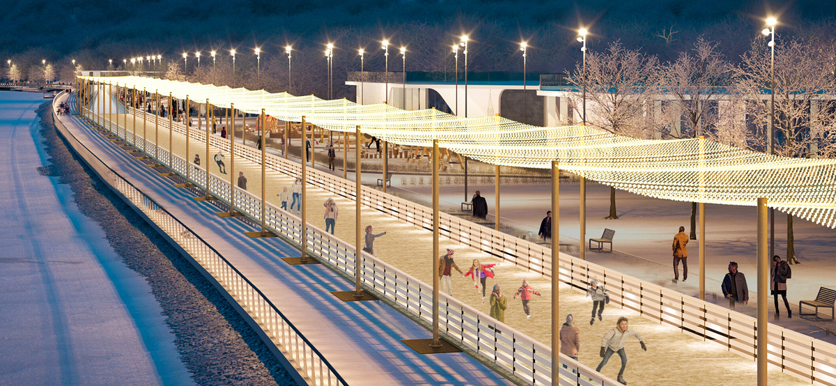 Над катком монтируют «звездное небо» — это гирлянда из более чем 14 миллионов лампочек. znatoki.org