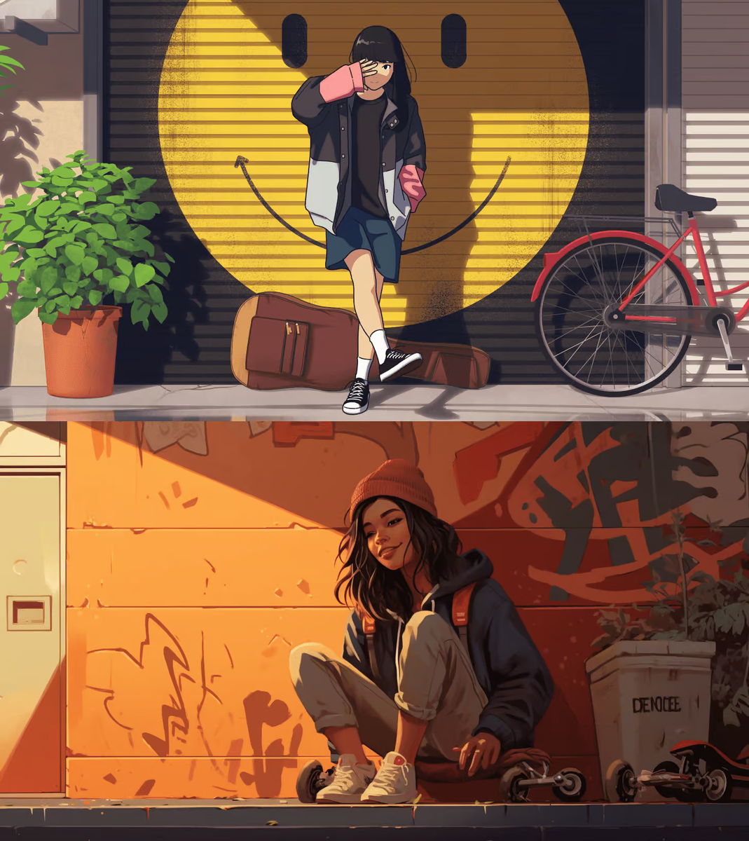 Сверху арт человека, снизу ИИ