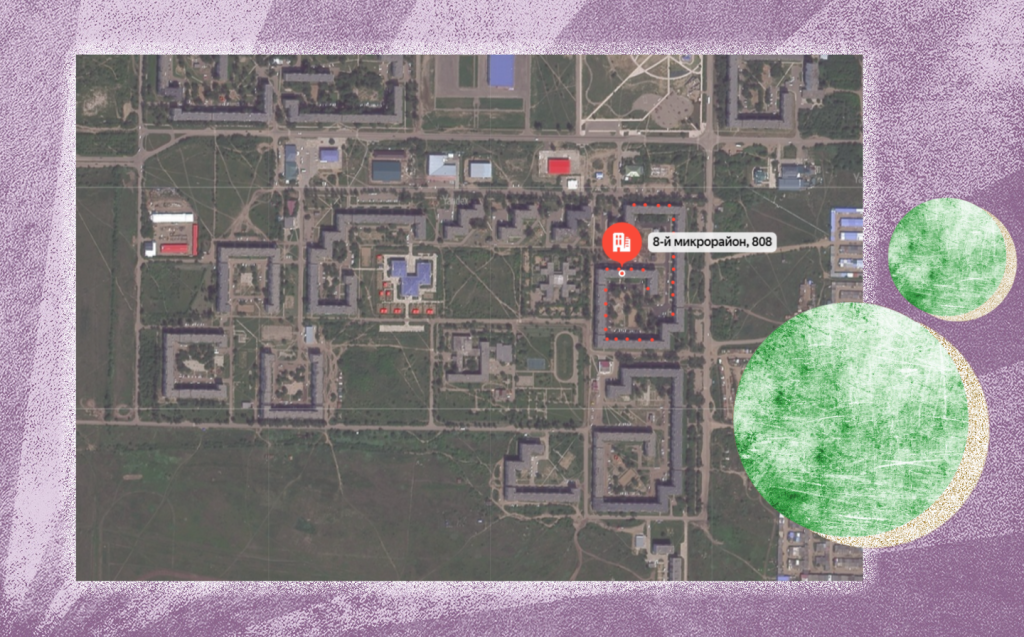 Краснокаменск с высоты птичьего полёта, справа два одинаковых завитка — это дома под номерами 808 и 820. Источник: «Яндекс.карты»