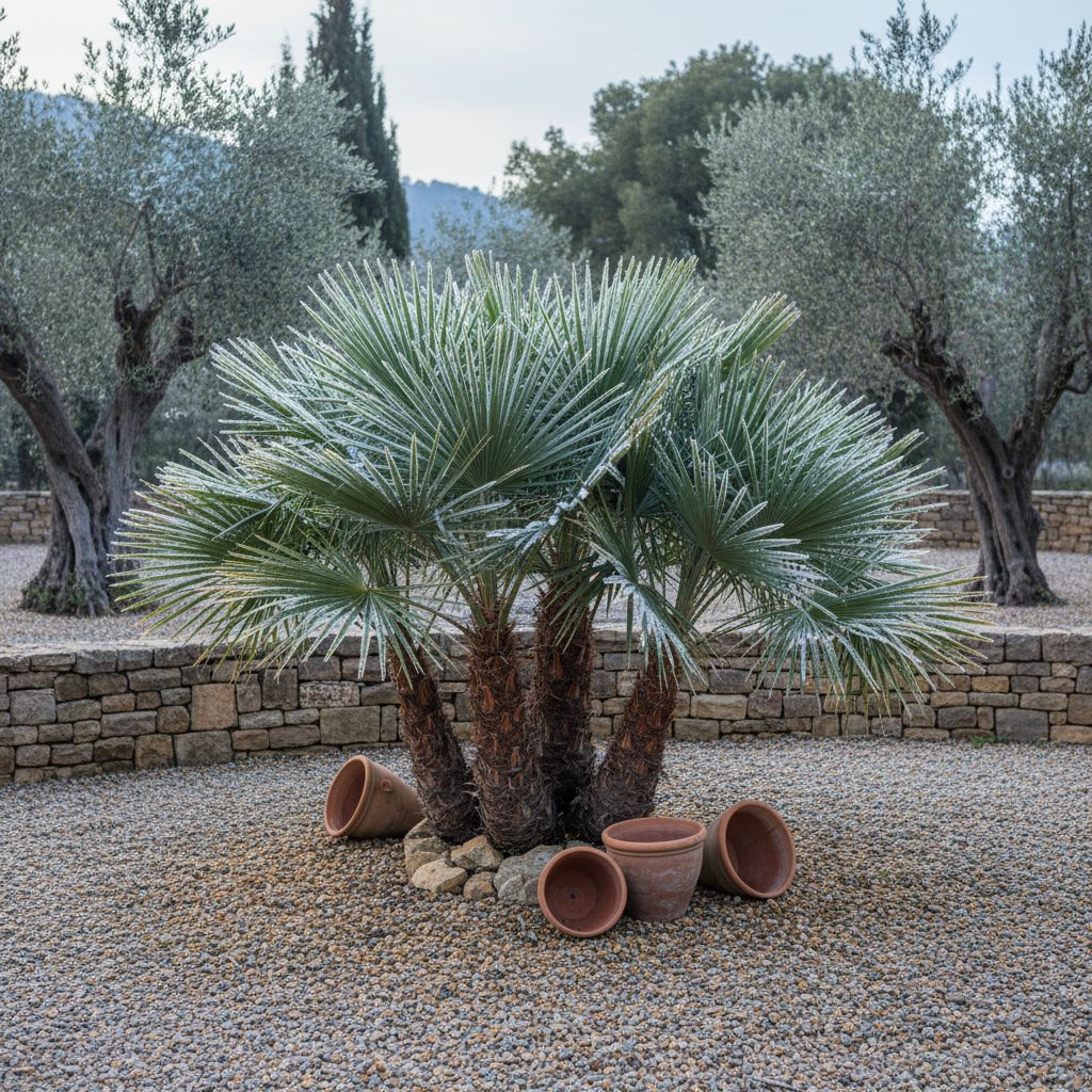 Хамеропс приземистый в зимнем средиземноморском саду