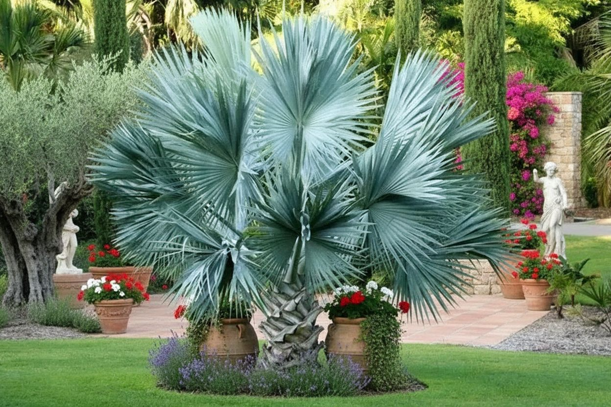 Сабаль малый в зимнем средиземноморском саду