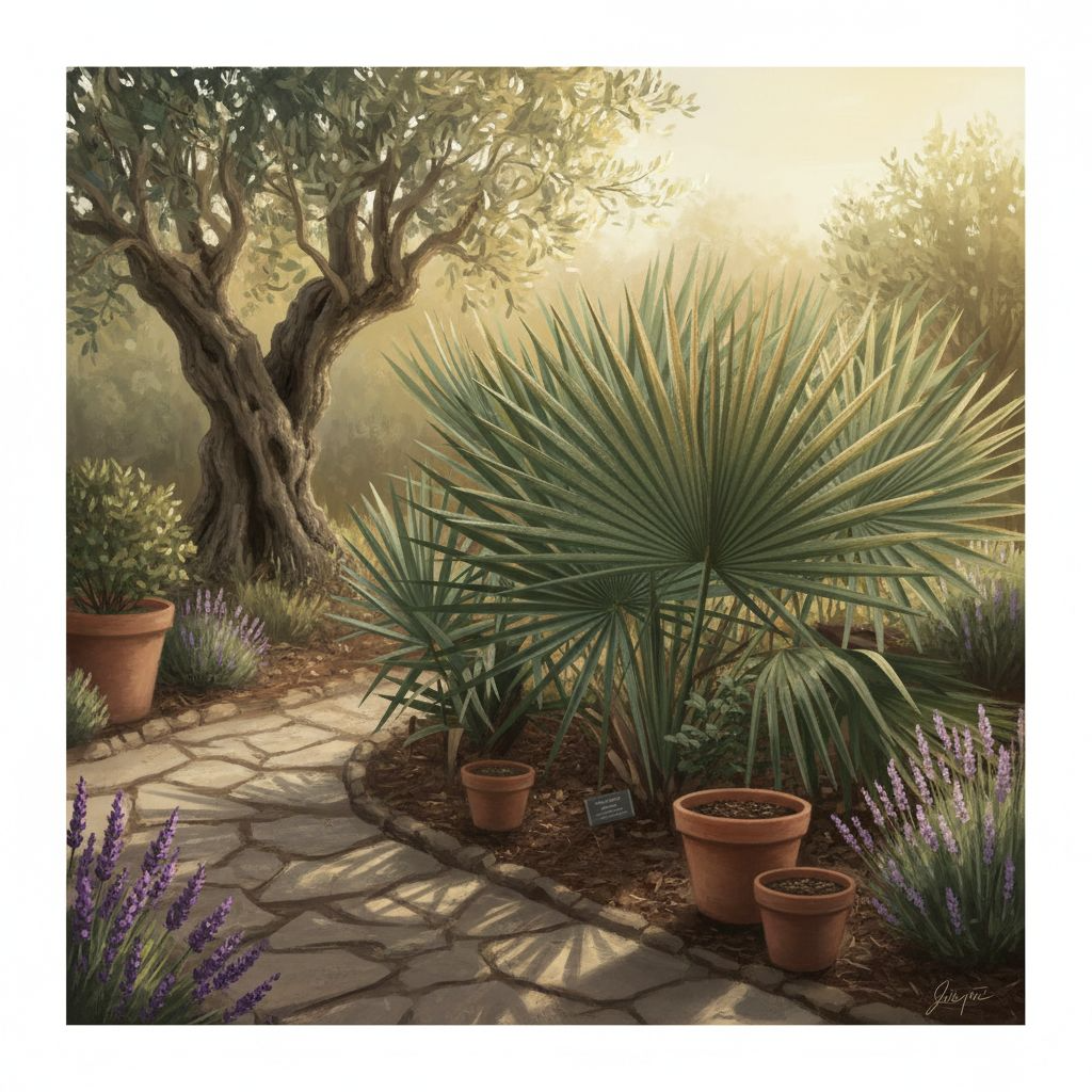 Сабаль малый в зимнем средиземноморском саду