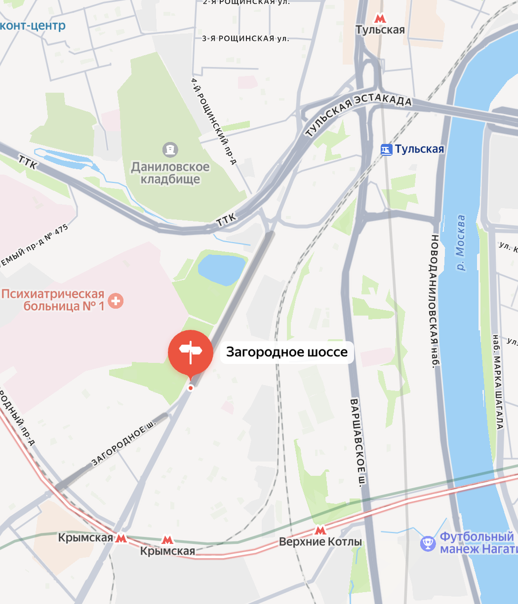 Загородное шоссе на карте современной Москвы. Яндекс.Карты.