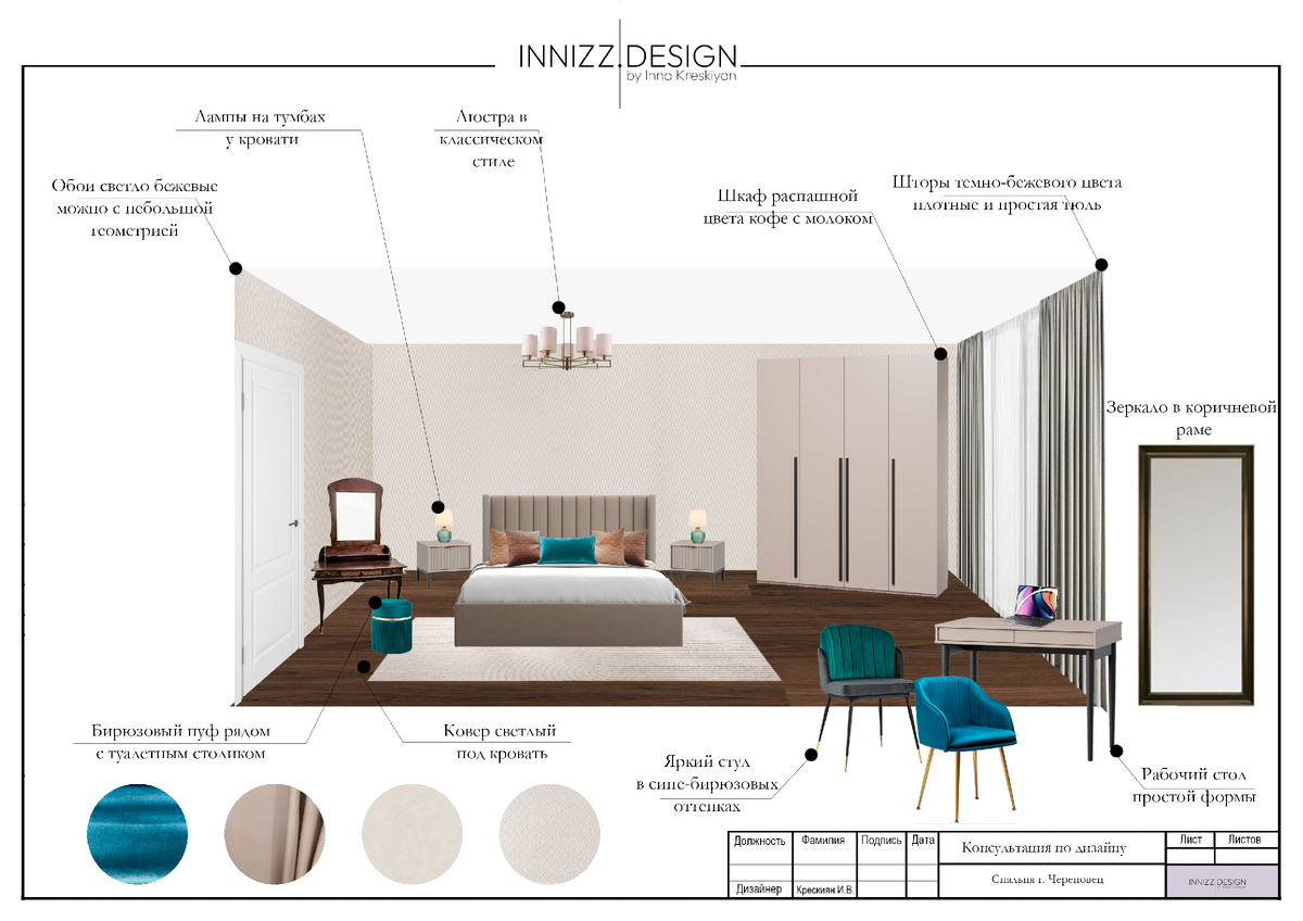 Эскиз - Дизайн оформления спальни 