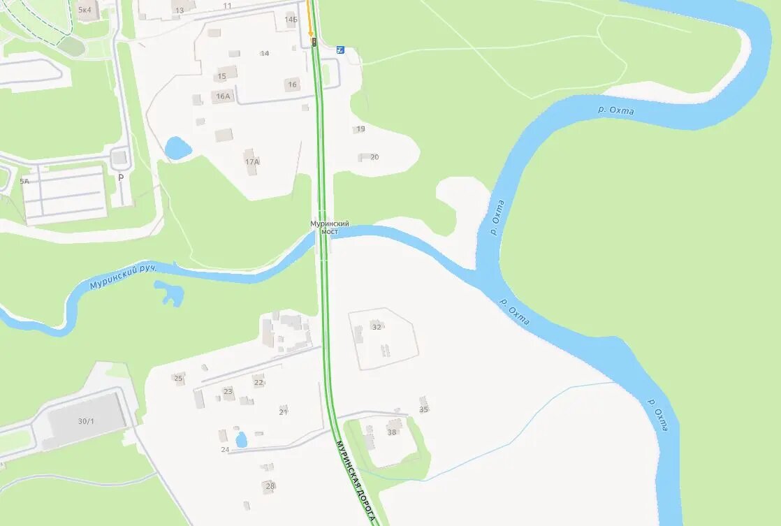    Место впадения Муринского ручья в Охту. Фото: скрин Яндекс Карты