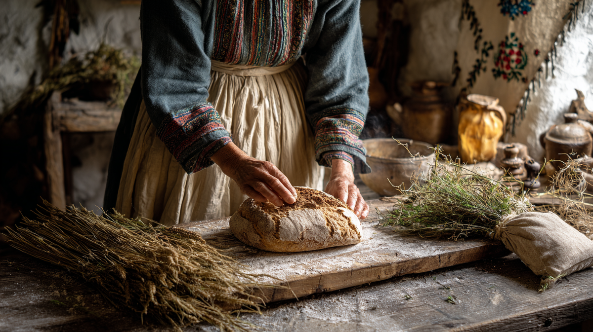 Семейный круг собрался под деревянным сводом. Мирно, внимательно, по-домашнему — здесь времена слились, а очаг стал центром мира, где живёт память предков.