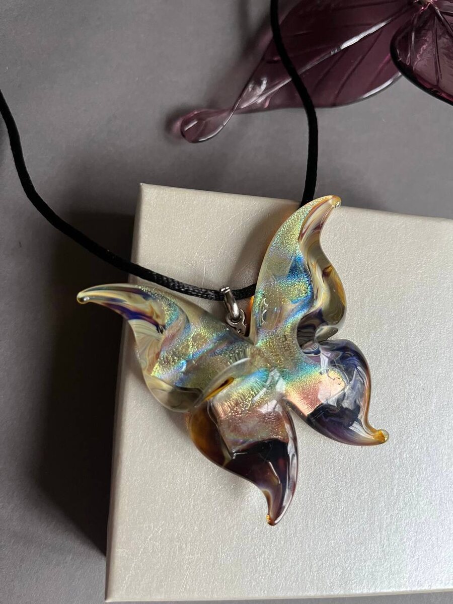 Подвеска бабочка из муранского стекла хальцедон - Murano Club  