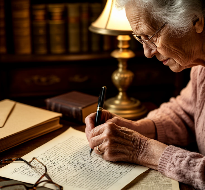 Женщина пишет ручкой на листе бумаги