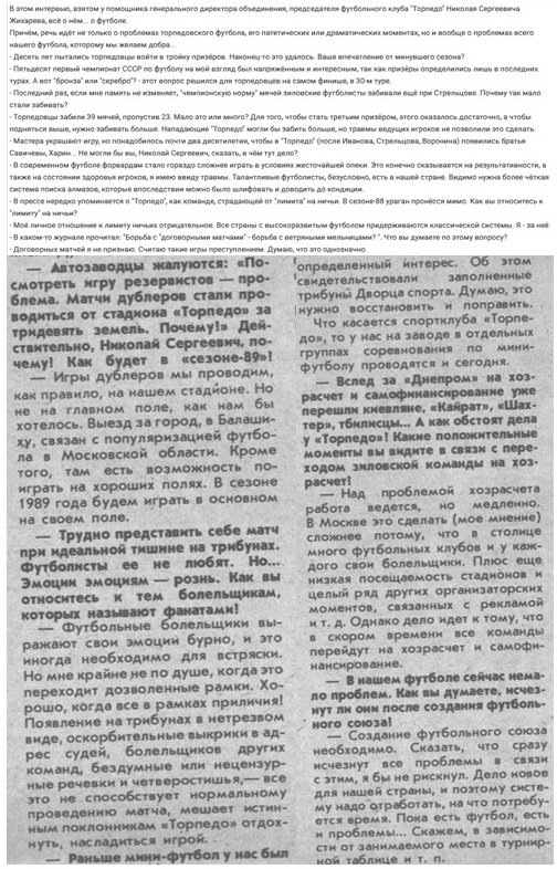 См. https://torpedo-archives.narod.ru/1988_MA.htm Сканировано и частично скопировано автором ИстАрх. Правильная, более полная ссылка на первоисточник: "Московский автозаводец", четверг, 19 января 1989 г. С. 4.