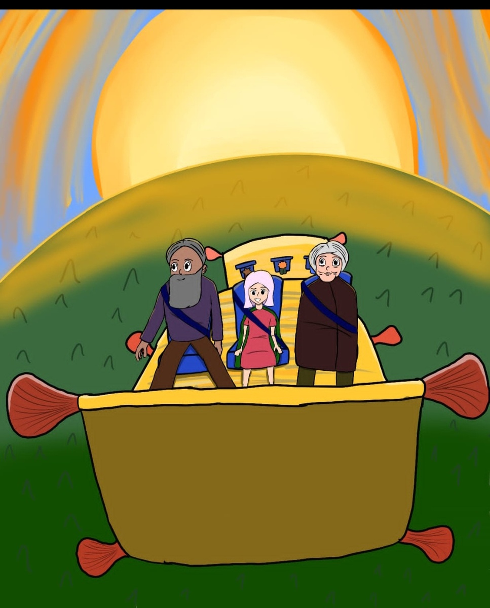 Ковер- самолет с красными кистями по бокам. Рисунок моего сына. 