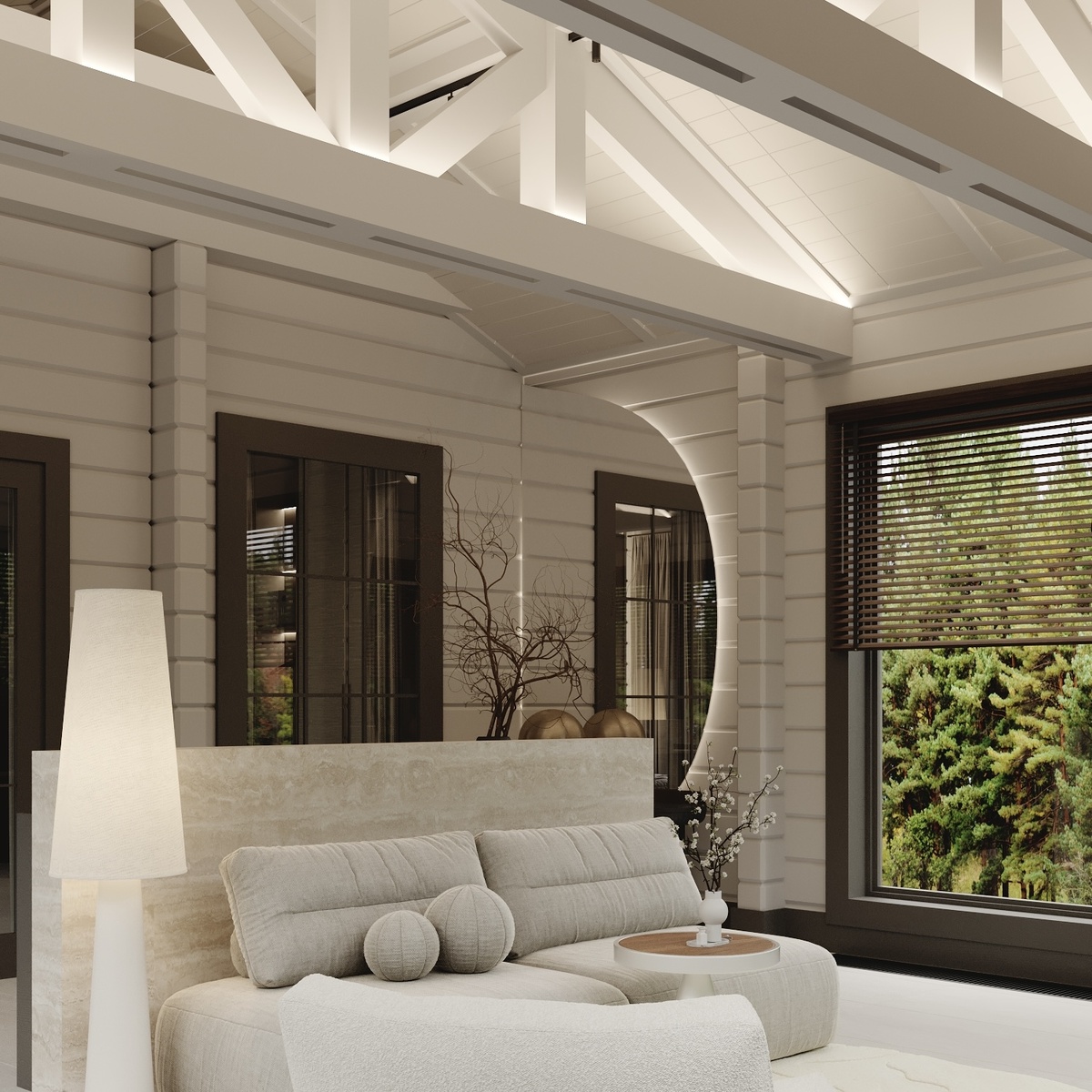 Застекленная терраса с диванами, туалетным столиком и комодом