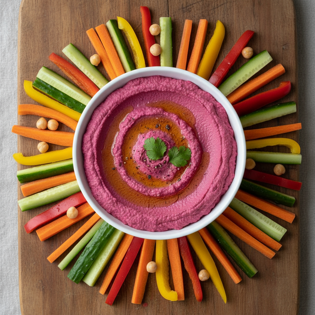 Хумус из свеклы с овощными палочками
