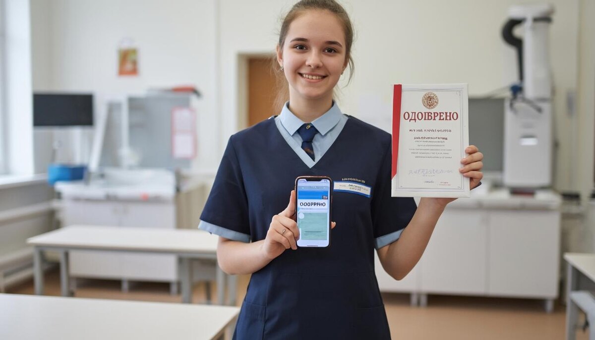 Девушка-выпускница колледжа получает первое рабочее место до окончания школы сверстников, карьера в медицине без ЕГЭ