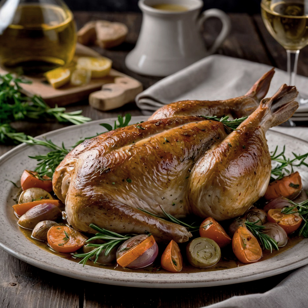 Утка готова, румяная, с овощами, ну просто шедевр