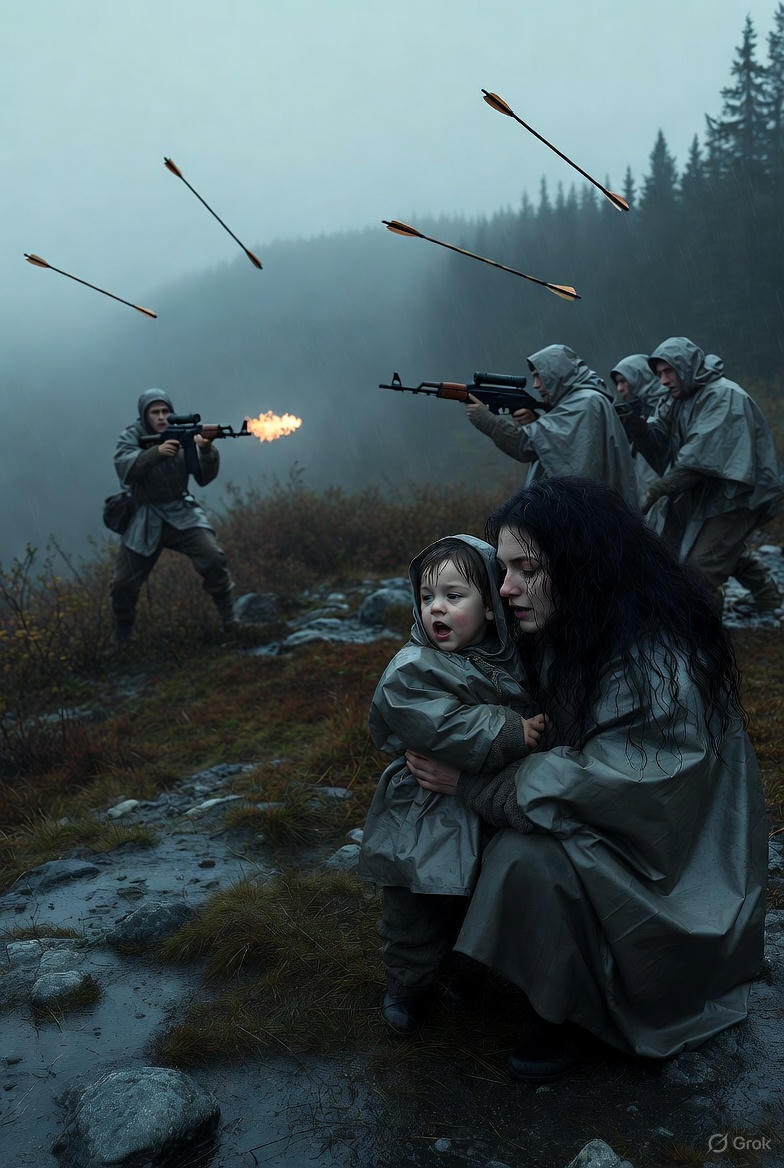 Иллюстрация "В момент нападения охотников за рабами" создана сетью Грок