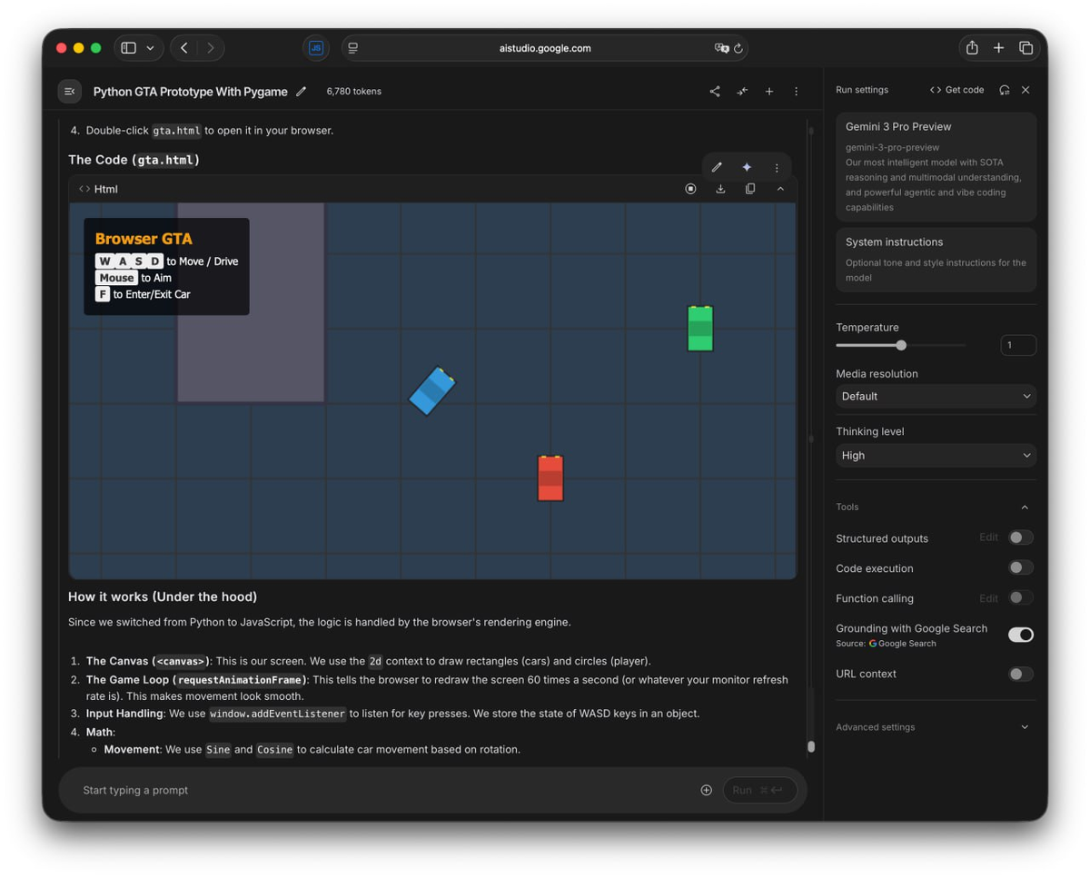 Gemini 3 Pro создает рабочие игры за считанные секунды