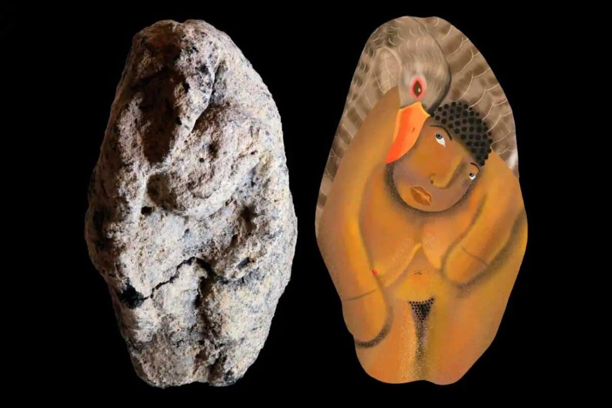    Глиняная фигурка из Нахаль-Эйн-Гев I, изображающая женщину и гуся во время соития / © Laurent Davin