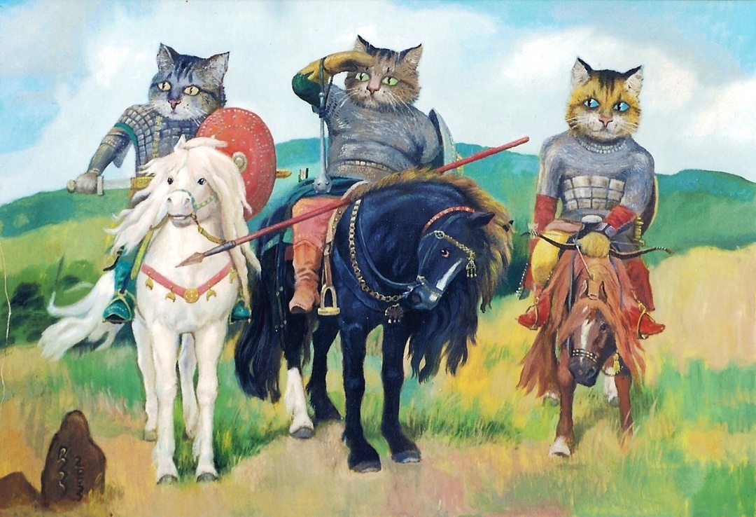 Моя картинка "Защитники". Три мои приблудных кота. Картон, масло