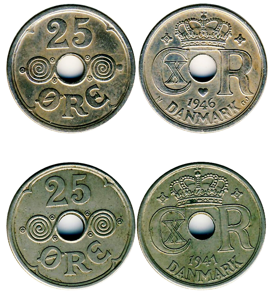 Монета 25 эре Дании и монета 25 эре Фарерских островов. Сможете определить - где какая?