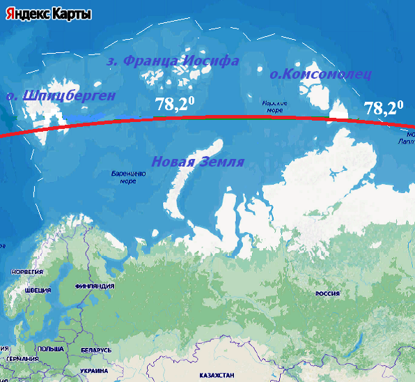 Рис.1. Шельфовая область, отмечана прерывистой белой линией..