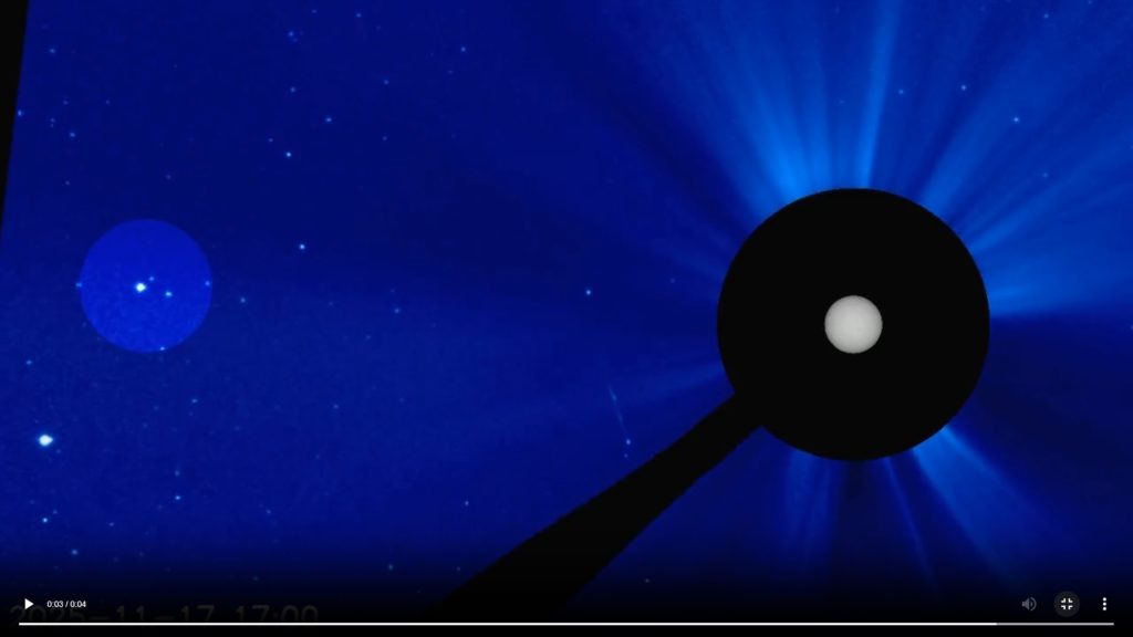 Ретроградный Меркурий в поле зрения коронографов LASCO движется в сторону Солнца. Источник: Лаборатория солнечной астрономии ИКИ и ИСЗФ📷    LASCO показал волжанам ретроградный Меркурий: что он принесет?
