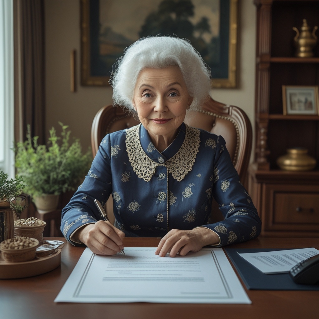 Бабушка подписывает договор-купли продажи, не собираясь ничего продавать