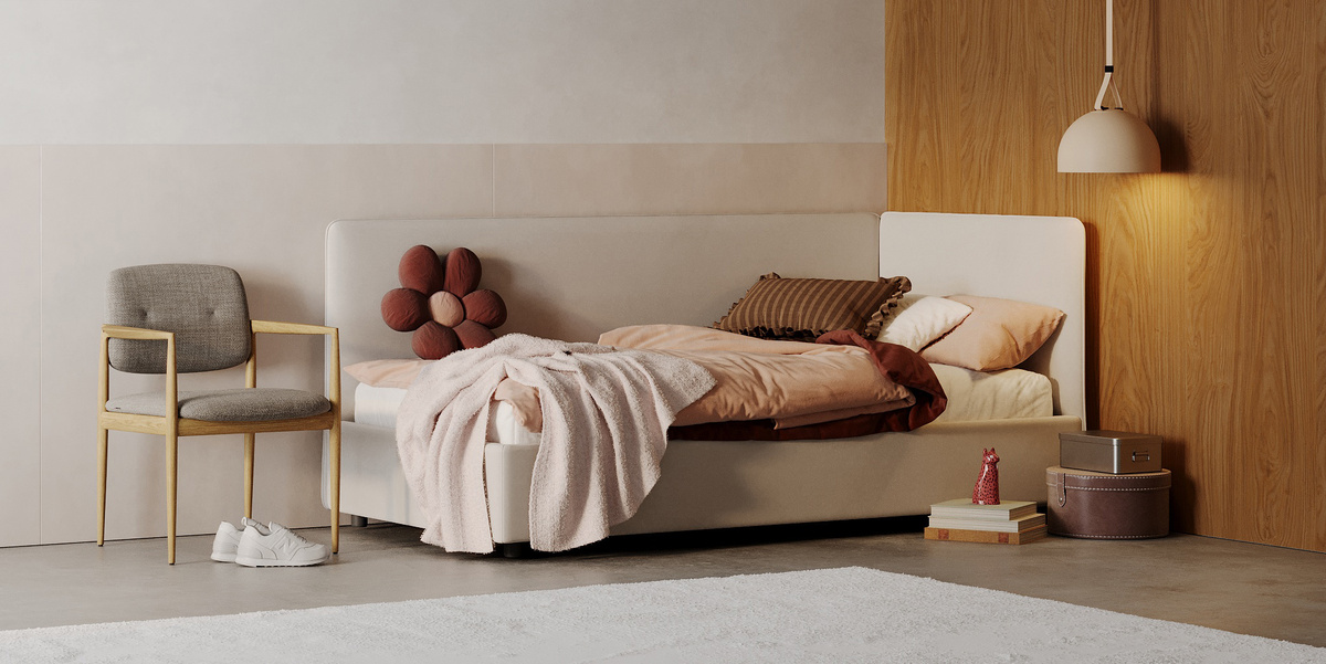 Кровать Ember c подъемным механизмом и стул Yoki от SKDESIGN
