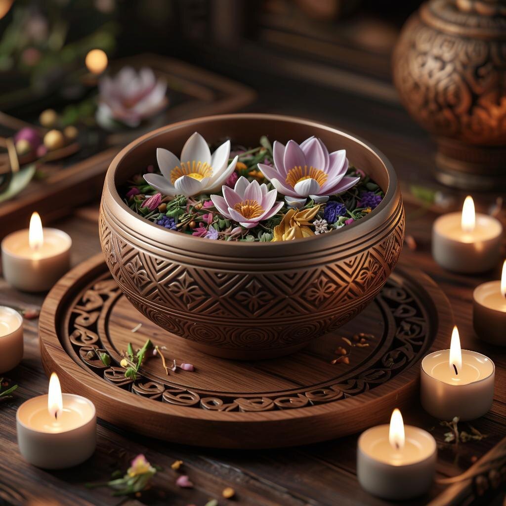 Тибетская чаша. Иллюстрация сгенерирована нейросетью