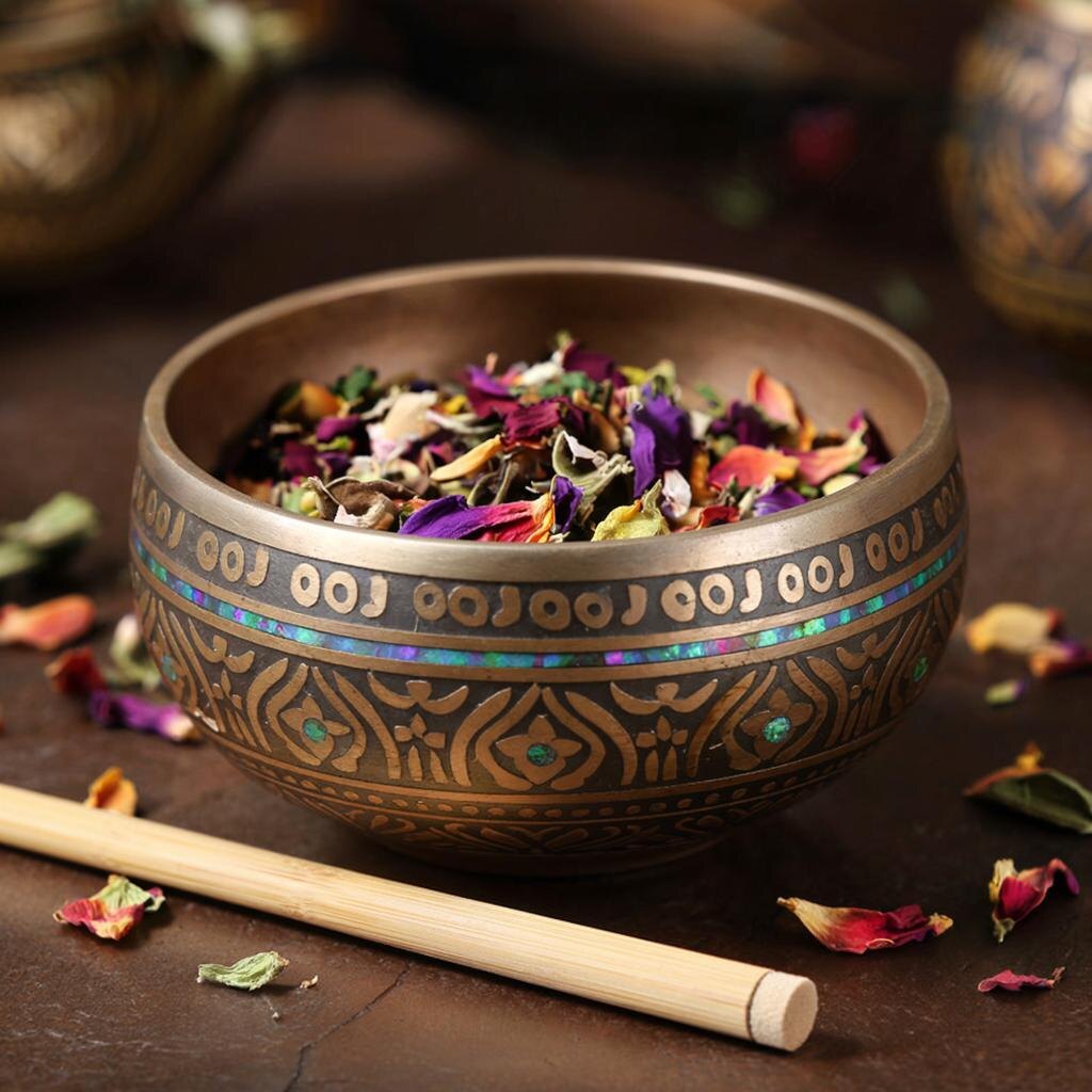 Тибетская чаша. Иллюстрация сгенерирована нейросетью