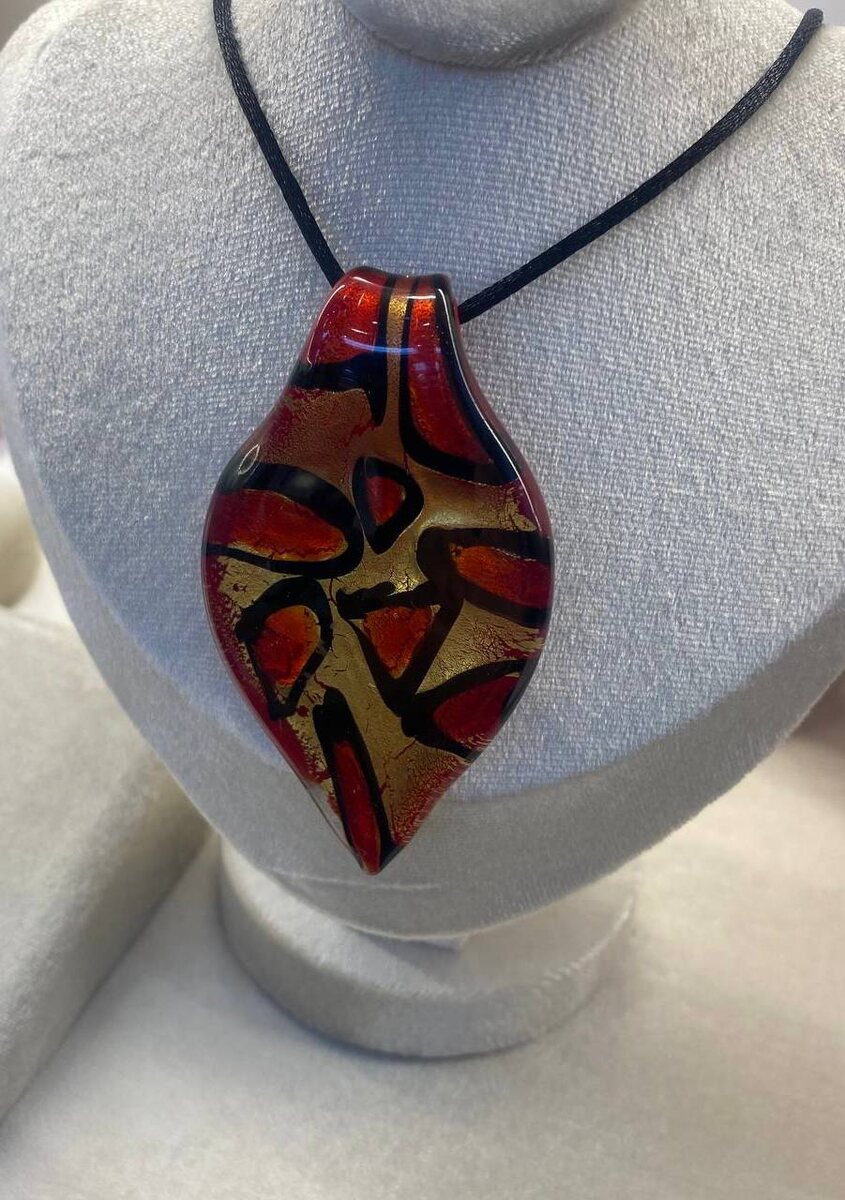 Подвеска Лист пятнистый с золотом из муранского стекла - Murano Club