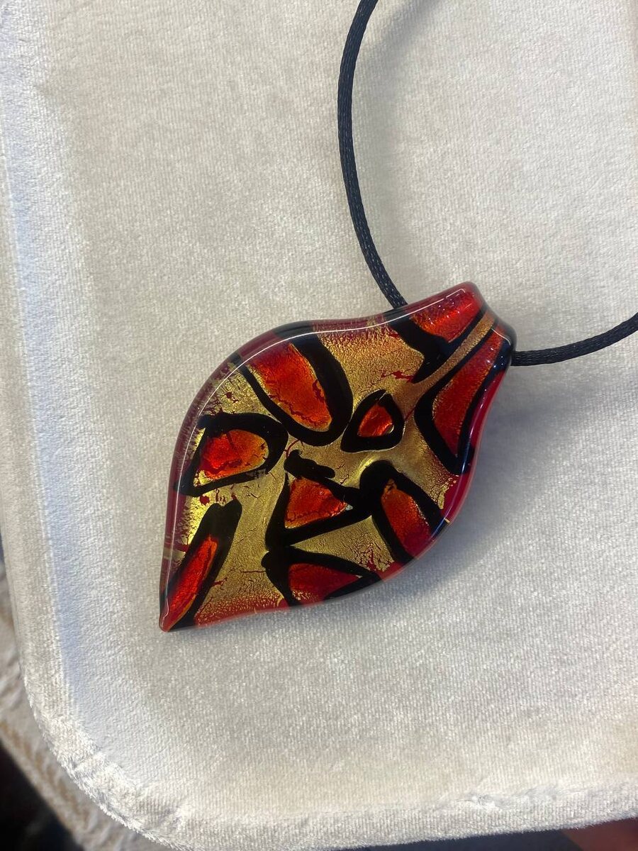 Подвеска Лист пятнистый с золотом из муранского стекла - Murano Club