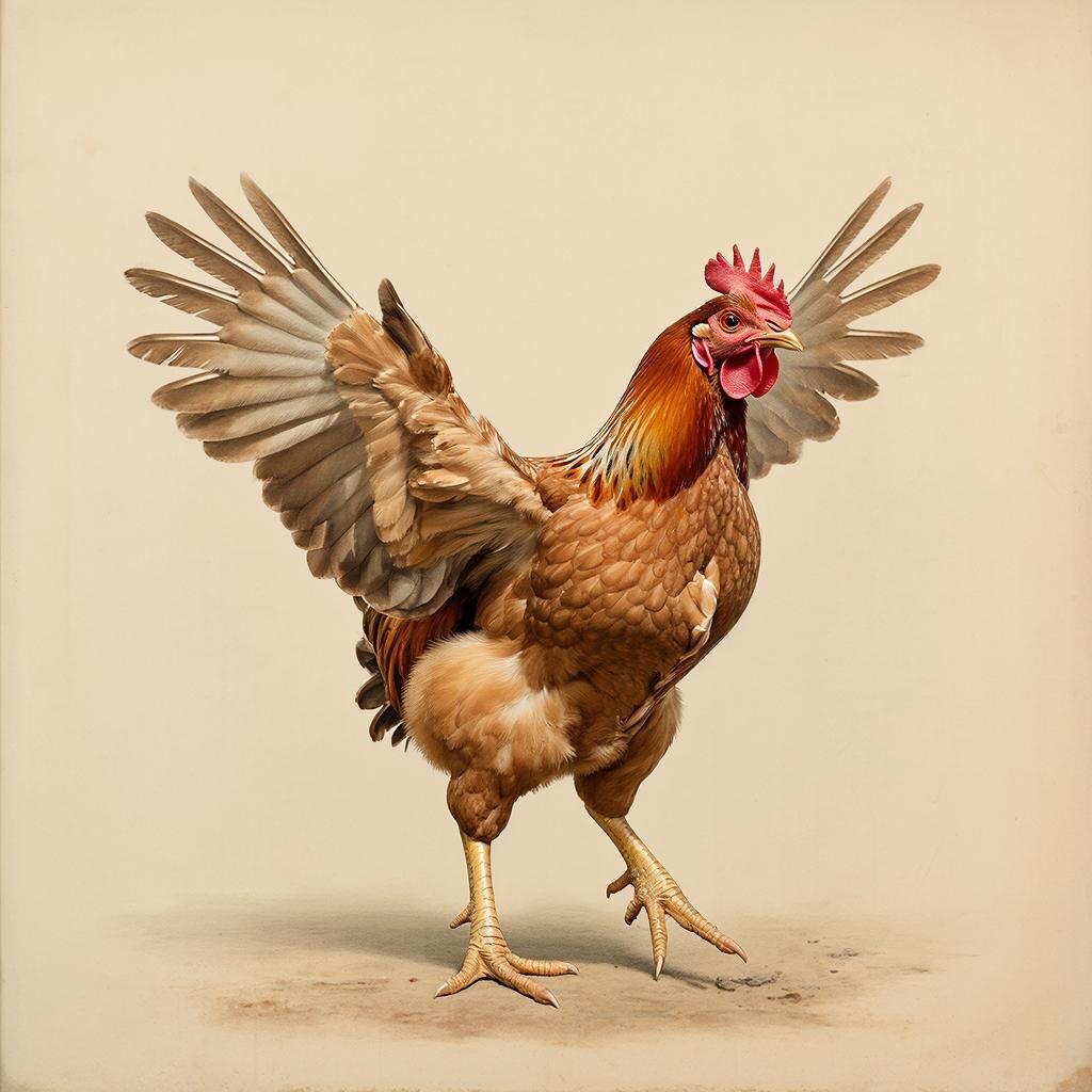 Почему куры не летают? Изображение сгенерировано сервисом GigaChat 
