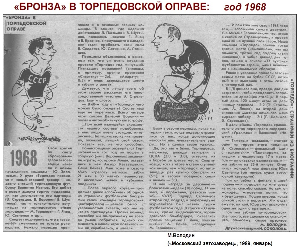 См. https://torpedo-archives.narod.ru/1968_MA.htm Правильная, более полная ссылка: "Московский автозаводец", четверг, 19 января 1989 г. С. 5. Сканирование и коллаж автора ИстАрх.
