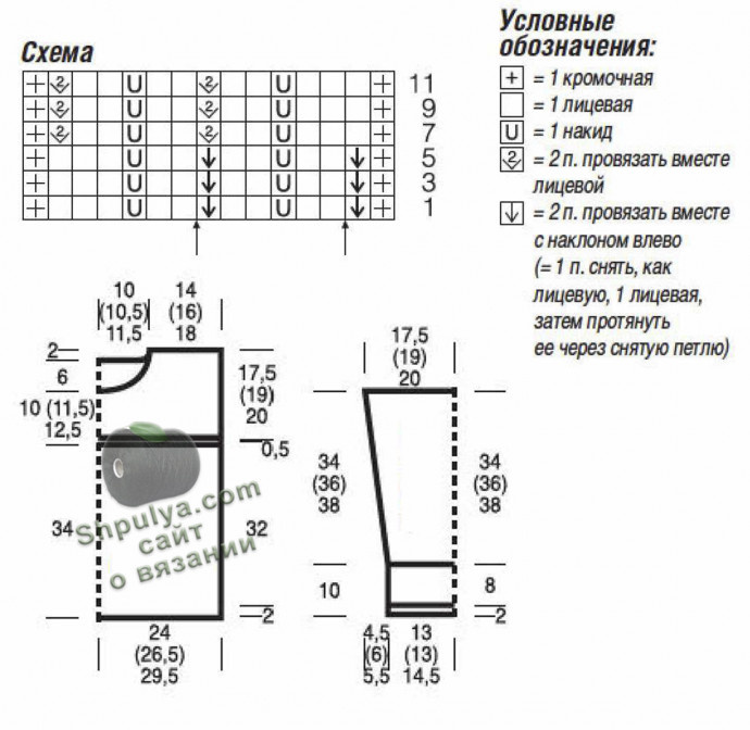 Выкройка и схема вязания ажурного пуловера