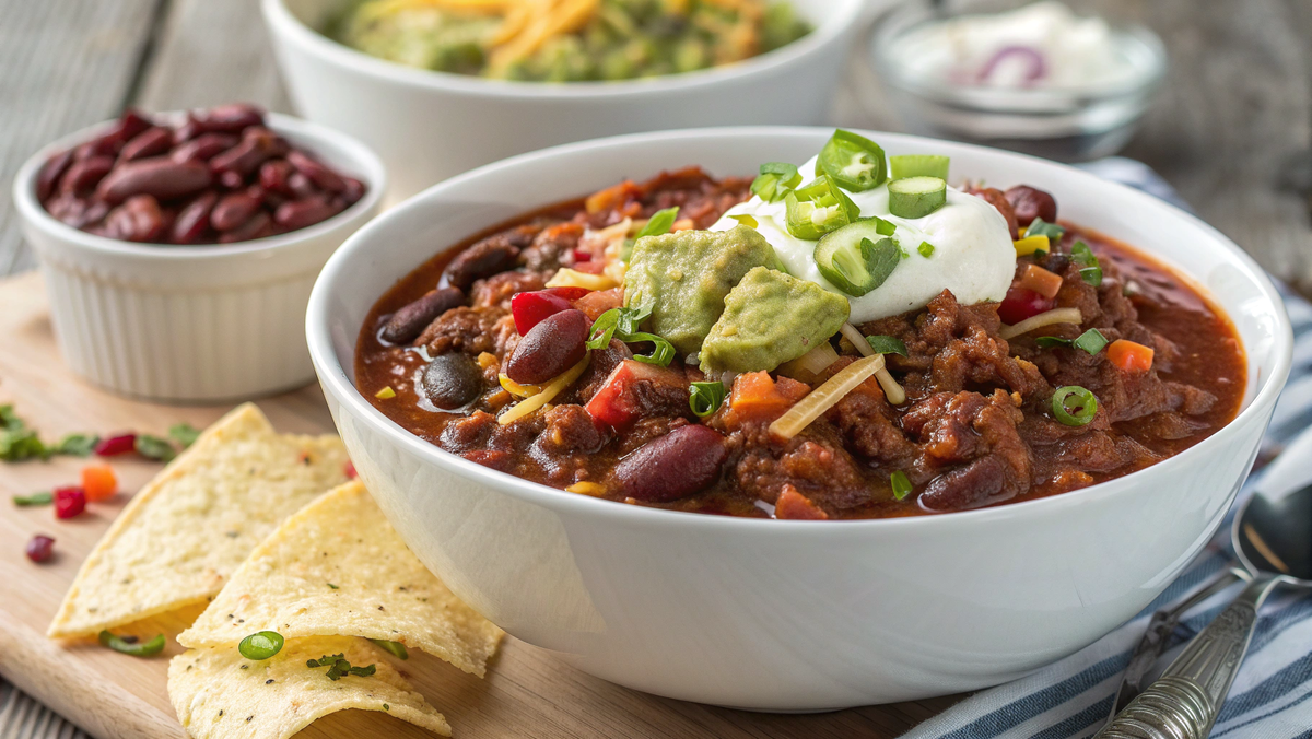 "Чили кон карне" — густой, ароматный, острый мясной соус с фасолью и томатами. 