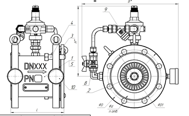 Габаритные размеры регуляторов давления в стандартном испол-нении (DN20-DN150) 