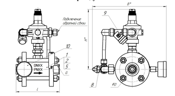 Габаритные размеры регуляторов давления в стандартном исполне-нии (DN15-DN32) с муфтовым или приварным присоединением к трубопроводу