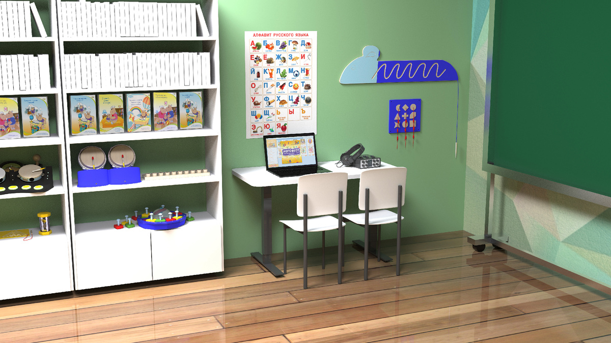 Оснащение кабинета дефектолога должно отвечать принципу разнообразия (оборудования, тематик, обучающих материалов для познавательного развития).