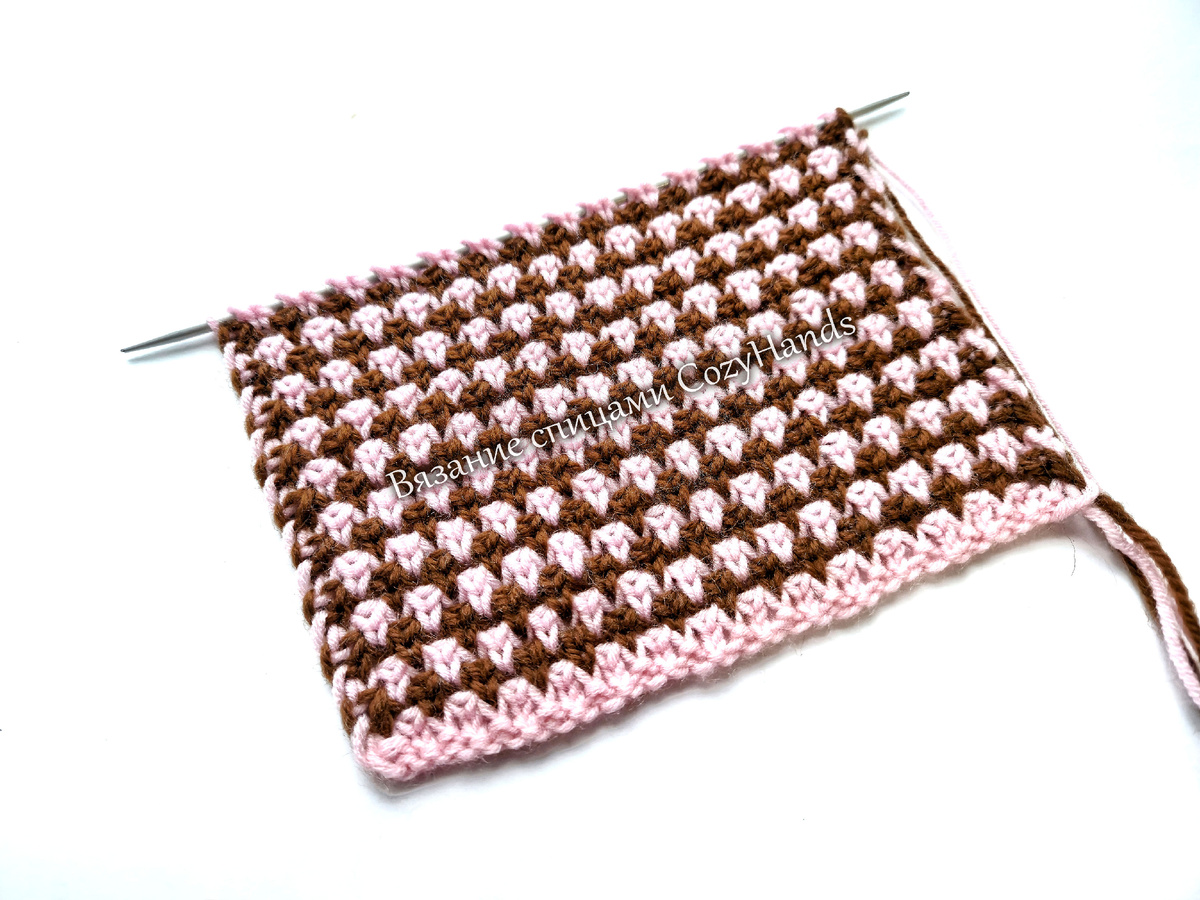 Двухцветный фактурный узор спицами