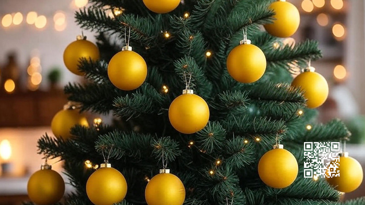 Новогодняя елка в оттенках желтого