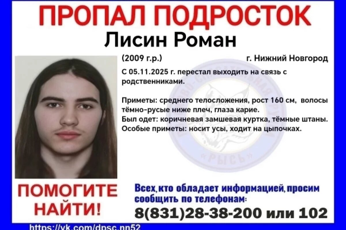    16-летний подросток пропал в Нижегородской области