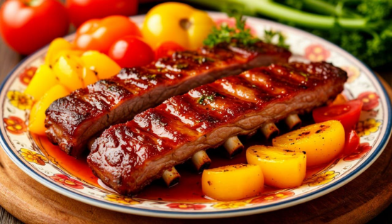 Запечённые свиные ребрышки с овощами