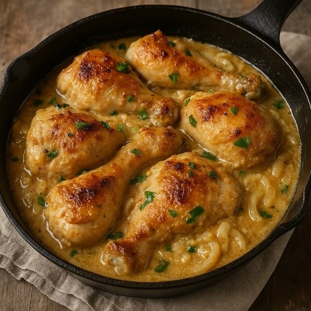 Куриные окорока в сливочно-винном соусе